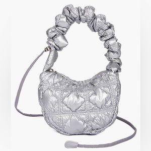 Women’s Y2K Cute Mini Puffy Metallic Silver Sling Purse